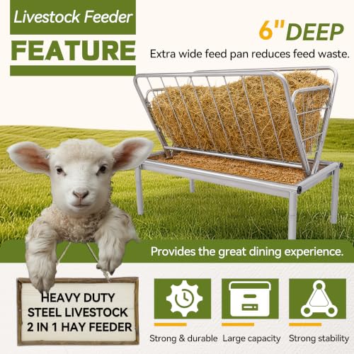 Kojem 4 Ft Long Livestock Feeder, Heavy Duty Steel Livestock 2 in 1 Grain &