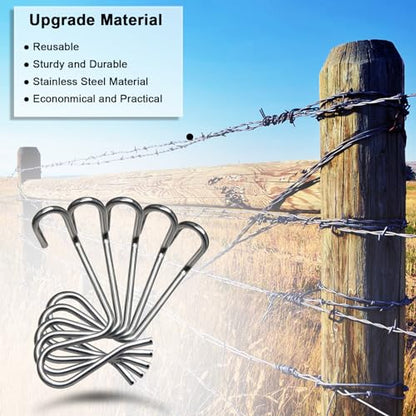 60Pcs 6mm Fence Wire Tightener with Tighteners Handle | 6mm Stainless Steel Barb Wire Fence Tightener Tools 1/4" Fence Wire Tensioning Tool for Wire Fence Farm Garden