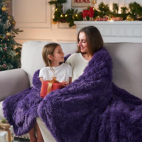 GONAAP Fuzzy Faux Fur Twin Blanket for Couch, Purple, 60"x80" - color: Purple, size: Twin(60"x80")