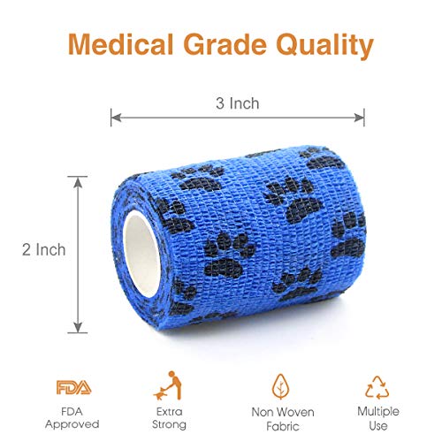 AUPCON Vet Wrap Cohesive Bandages Bulk Self Adhesive Bandage Wrap Self Adherent Wrap Non-Woven for Dogs Pet Animals & Ankle Sprains & Swelling (3 Inch Blue Claw) - color: 3 Inch Blue Claw