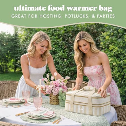Fit & Fresh Insulated Double Decker Casserole Carrier for Hot & Cold Food | Fits two 9x13" pans, Expandable, Leak-Resistant, Durable, Portable Food Carrier For Potlucks, Tailgating, Picnics, Parties - color: Pina Colada Stripe