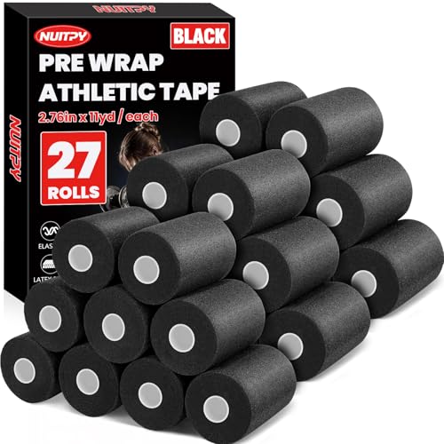 27 Pack Black Pre Wrap Tape, 2.76 Inch x 11 Yards Prewrap Athletic Tape - color: Black-27 Pack
