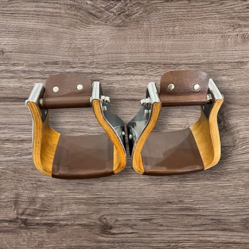 Western Saddle Stirrups, Set of 2, Wide Bell Wood & Steel, 4" - size: Size: 4.0"