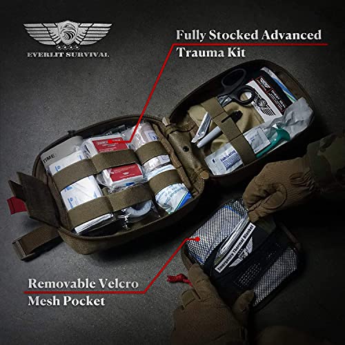 EVERLIT Advanced Trauma Kit, CAT GEN-7 Tourniquet, TCCC Compliant, Mil-Spec Nylon Laser Cut Pouch with 36" Splint, Military Combat Tactical IFAK for Emergency Bleeding Control - color: Woodland