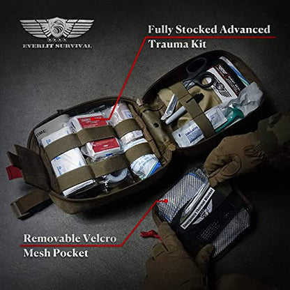 EVERLIT Advanced Trauma Kit, CAT GEN-7 Tourniquet, TCCC Compliant, Mil-Spec Nylon Laser Cut Pouch with 36" Splint, Military Combat Tactical IFAK for Emergency Bleeding Control - color: Woodland