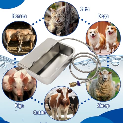 Automatic Animal Drinking Water Bowl，304 Stainless Steel 6L Large Dog Water Bowl with Float Valve Wall-mountable Water Dispenser Include Pipe and Quick Connecter,for Dog Horse Goat Pig Cow