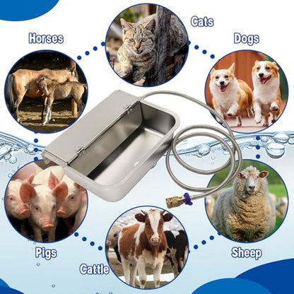 Automatic Animal Drinking Water Bowl，304 Stainless Steel 6L Large Dog Water Bowl with Float Valve Wall-mountable Water Dispenser Include Pipe and Quick Connecter,for Dog Horse Goat Pig Cow