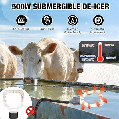 Relaxweex Livestock Water De-icer Submersible for Trough Tank,White,500w - color: White