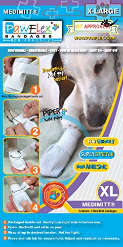 Pawflex Bandages Medimitt Bandages for Pets (Pack of 4) XLarge - size: Xlarge
