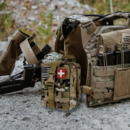 CareTac IFAK Trauma & First Aid Kit with CAT Gen 7 Tourniquet – Military-Grade Tactical Medical Kit Includes Israeli Bandage, Chest Seal, Splint & CPR Mask for Bleed Control, Gunshot Wounds & More - color: Camo
