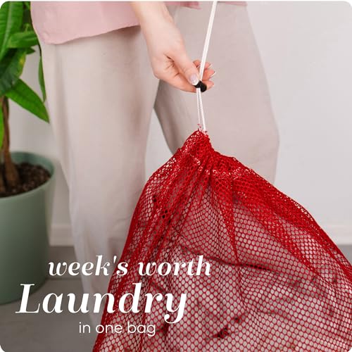Handy Laundry Mesh XL Laundry Bag 24"x36", Heavy Duty Drawstring, Red - color: Red