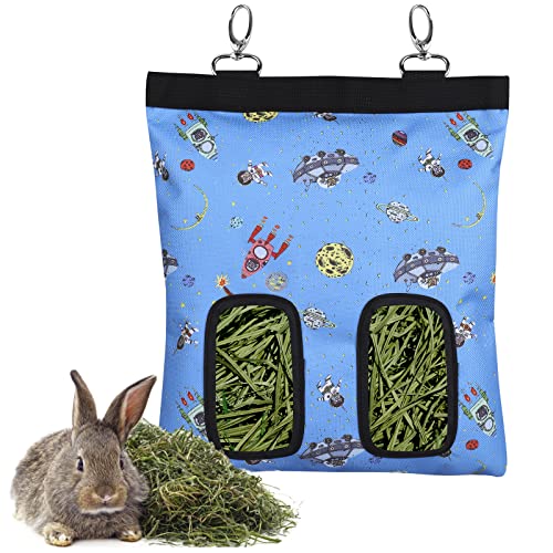 Rabbit Hay Feeder Bag Hanging Hay Rack (Pattern Blue, 2 Windows) - color: Pattern Blue