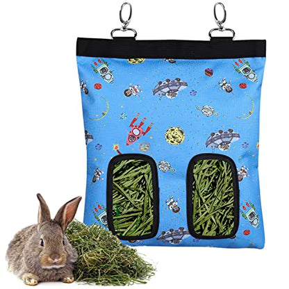 Rabbit Hay Feeder Bag Hanging Hay Rack (Pattern Blue, 2 Windows) - color: Pattern Blue