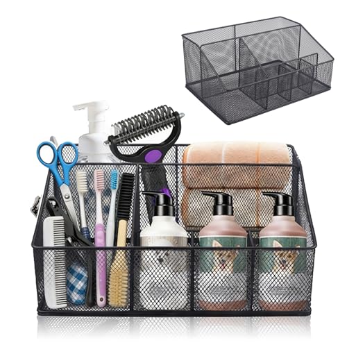 Universal Pet Grooming Supplies Organizer, Dog Storage Organizer for Grooming Supplies, 6-Compartment Mesh wire Dog Stuff Storage Organizer for Dogs Cat Grooming Blanket,Shampoo,Trimmer,Clipper,Brush
