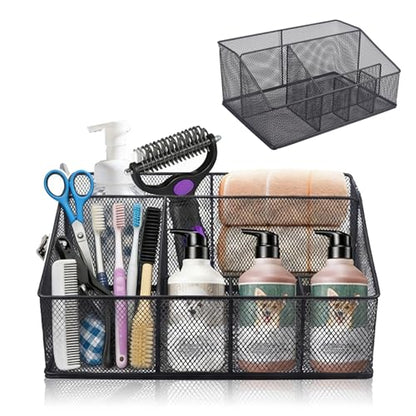 Universal Pet Grooming Supplies Organizer, Dog Storage Organizer for Grooming Supplies, 6-Compartment Mesh wire Dog Stuff Storage Organizer for Dogs Cat Grooming Blanket,Shampoo,Trimmer,Clipper,Brush