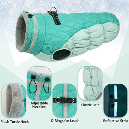 Lelepet Dog Coat Warm Dog Winter Coat Waterproof Dogs Jacket with Harness - color: Neo Mint, size: X-Small