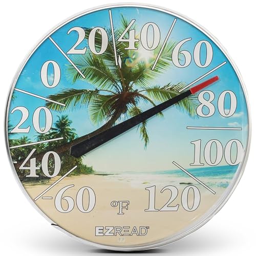 EZREAD Hanging Dial Thermometer 840-1214 Weather Thermometers for Indoor and Outdoor Use, Large 12.5 Inch Diameter, Easy to Read Numbers, Beach - color: Beach