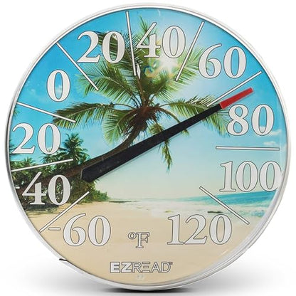 EZREAD Hanging Dial Thermometer 840-1214 Weather Thermometers for Indoor and Outdoor Use, Large 12.5 Inch Diameter, Easy to Read Numbers, Beach - color: Beach