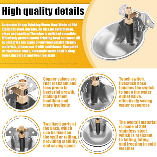 Automatic Animal Drinking Water Bowl with Float Valve and Drainage Hole 304 Stainless Steel Feeder Waterer Livestock Water Trough Suitable for Pet Dog Horse Cattle Goat Sheep 2Pcs（Dia 9in） - style: 0.6L-2pcs