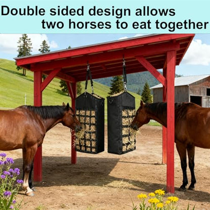 Hay Bags for Horses, 1PCS Slow Feed Hay Bags for Goats, Sheep, Donkey, Two-Sided Premium Oxford Hay Feed Bags and High Strength Metal Clasp, Easy to Hang with Adjustable Strap(Black, Large 1 Pack) - size: 1PCS
