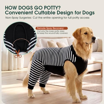 Kuoser Dog Recovery Suit with Anti Licking Rear Leg Sleeve, Black M - color: Black Strips, size: Medium (Back Length: 34cm / 13.38")