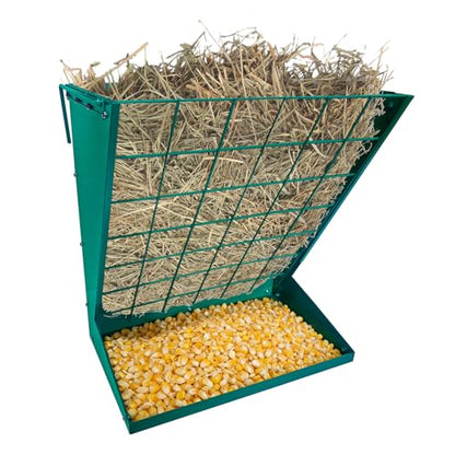 Hay Feeder for Goats, 2 in 1 Wall Mount Hay Rack Goat Feeder - color: Dark green