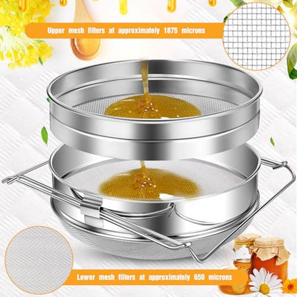 Nuogo 2 Set Honey Strainer for 5 Gallon Bucket Stainless Steel Honey Filter Double Sieve Strainer Bee Keeping Equipment Filter Bee Keeping Extract Tools