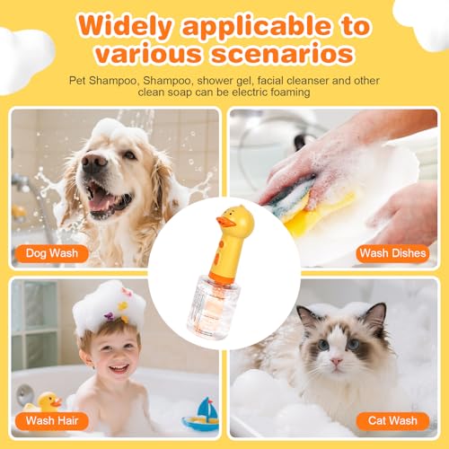 Electric Foaming Shampoo Dispenser with Stirring Mechanism for Dog and Cat Bathing, Rechargeable Soap Dispenser for Pet Bathing, Bathroom, Kitchen Sink, Toilet Cleaning - color: Yellow Ducky Upgrade