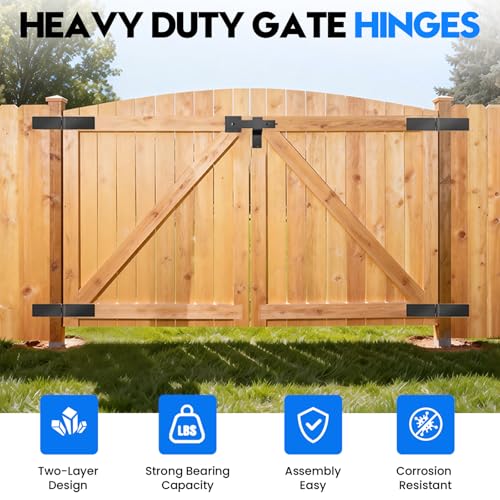 Fence Gate Hinge and Latch Set 4Pack Heavy Duty Gate Hardware Kit