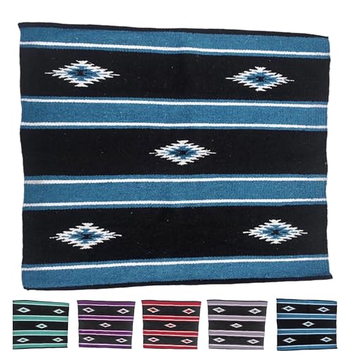 Majestic Ally 36"x 34" Navajo Design Acrylic Saddle Blanket -2.4 lbs (Hurricane Blue and Black) - color: Hurricane Blue and Black