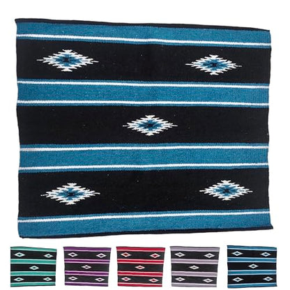 Majestic Ally 36"x 34" Navajo Design Acrylic Saddle Blanket -2.4 lbs (Hurricane Blue and Black) - color: Hurricane Blue and Black