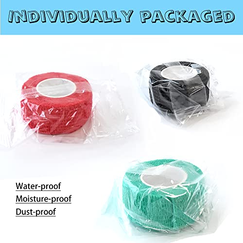 8 Pack 1 in x 5 Yards Cohesive Wrap Self Adhesive Bandage Wrap Elastic Self Adherent Wrap Self Stick Vet Tape for Athletic, Wrist, Ankle, Knees, Pets (Red) - color: Red, size: 1 Inch