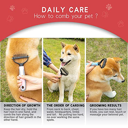Double-Sided Undercoat Rake for Deshedding & Dematting Pets - Gentle Grooming Glove Kit for Dogs & Cats (Pink, 2 Pack) - color: Pink(2 Pack)