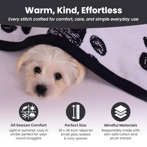 Baby & Pet Blanket 100% Cotton with Sherpa Fleece – Soft Stroller & Cuddle Blanket for Baby, Dog & Cat – Breathable, Hypoallergenic, Washable – 30x40 All-Season Blanket Black - color: Black Paw/ Beige