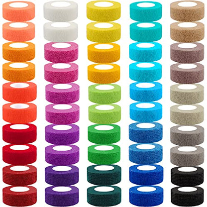 BQTQ 50 Rolls Self Adhesive Bandage Wrap 1 inch Self Adherent Tape(Rainbow) - color: Rich Color, size: 1 Inch