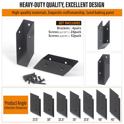 40° Stair Angle Stainless Steel Deck Railing Brackets Connectors for 2"x4" (Actual 1.5"x3.5") Railing Wood Post (4 Pair) - size: Angle 40°