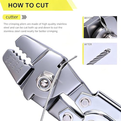Twidec/Wire Rope Crimping Tool Up To 2.2mm Swaging Tool With 160PCS 1/16''Aluminum Crimping Loop Sleeve And 66FT 1/16'' 304 stainless steel Wire Rope 12PCS Wire Rope Thimbles Kit - style: 66FT