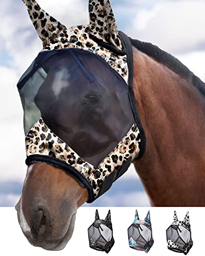 Harrison Howard LumiVista Horse Fly Mask Standard with Ears UV Protection for Horse Leopard Print M Cob - color: leopard print, size: Cob (Medium)