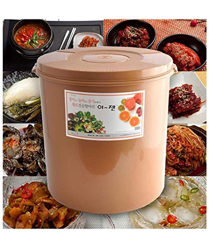 E-Jen Premium Kimchi, Sauerkraut Container Probiotic Fermentation with Inner Vacuum Lid Round (8.4 gal/ 32L) - size: 32 l