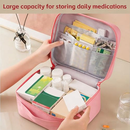 Empty First Aid Bag, Medicine Storage Bag, Portable Medicine Bag Organizer for Home Outdoor Camping Hiking Travel (Pink)