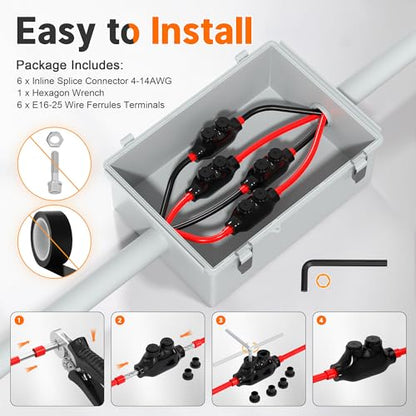 2 Port Inline Splice Connector 4-14 AWG Aluminum to Copper Wire Connectors Insulated Wire Connectors Inline Splice Connector with 5/32" Slotted Allen Hex - 6 Pack - size: 4-14 AWG