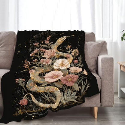 Golden Snake Blanket Fantasy Floral Reptiles Throw Blanket 60"x50" - color: Golden Snake, size: 60"x50"