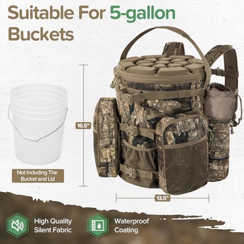 BLISSWILL Hunting Bucket Backpack with Seat Suitable for 5-gallon fishing - color: Rock Bark