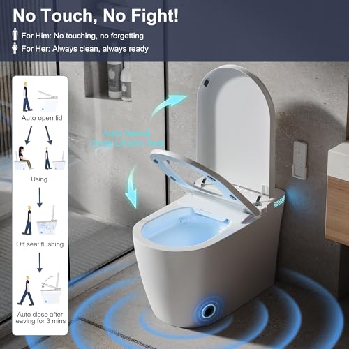 Smart Toilet with Bidet Heated Seat Auto Flush & Soft-Close Seat/Lid | Tankless Electric One Piece Toilets for Bathroom with Foot Sensor Warm Water Wash&Air Dry Siphon Dual Flush 0.8/1.2 GPF - color: Cloudy White