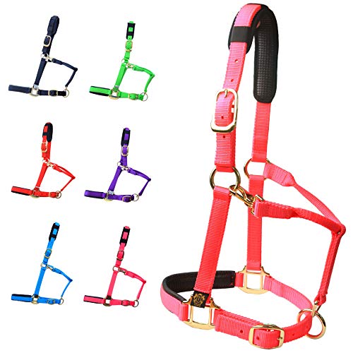 T TEKE Adjustable Horse Halters by Heavy Duty Soft Nylon, Padded with Anti-rubbing Waffle Neoprene on Both Crown & Nose - color: Pink, size: X Full (XL)