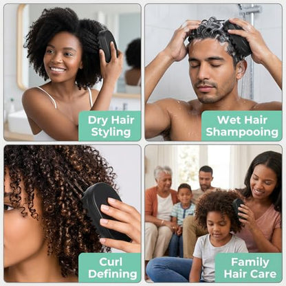 Large Size Black Rubber Curling Hair Brush Premium Twist Tool for Afro Curly Coiled 4C Hair Quick Easy Styling - size: Large