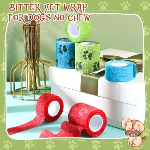 Geiserailie 6 Rolls No Chew Bandage for Dogs Self-Adhesive Bitter Bandage Wrap Non-Woven Pet Wrap for Dog Horse Wound Card