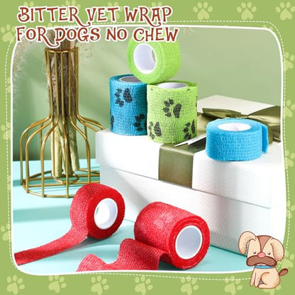 Geiserailie 6 Rolls No Chew Bandage for Dogs Self-Adhesive Bitter Bandage Wrap Non-Woven Pet Wrap for Dog Horse Wound Card