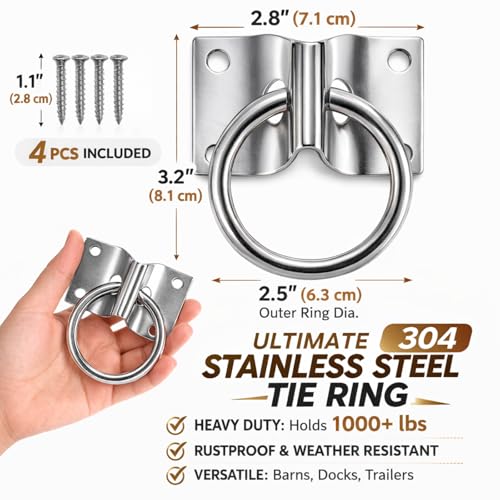 Horse Cross Tie Ring, 2 Pack Heavy Duty Block Tie Ring with Screws, Wall Mount Hitching Ring for Horse Stall, Barn, Stable, Hay Net, Bucket and Livestock Tie Down