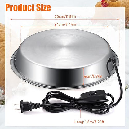 12 Inch Chicken Water Heater Base, 5 Gallons Poultry Drinker Heater Base with Thermostat and Power Cord, Automatic Electric Poultry Winter Deicer Heated Base for Plastic/Metal Chicken Waterer
